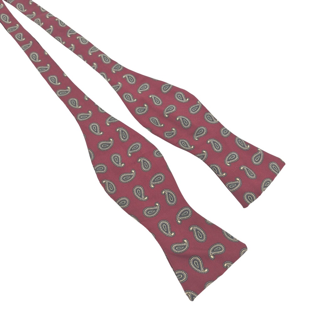 Mens Burgundy Paisley Adjustable Silk Bow Tie Formal Neckwear‎ Preppy Old Money